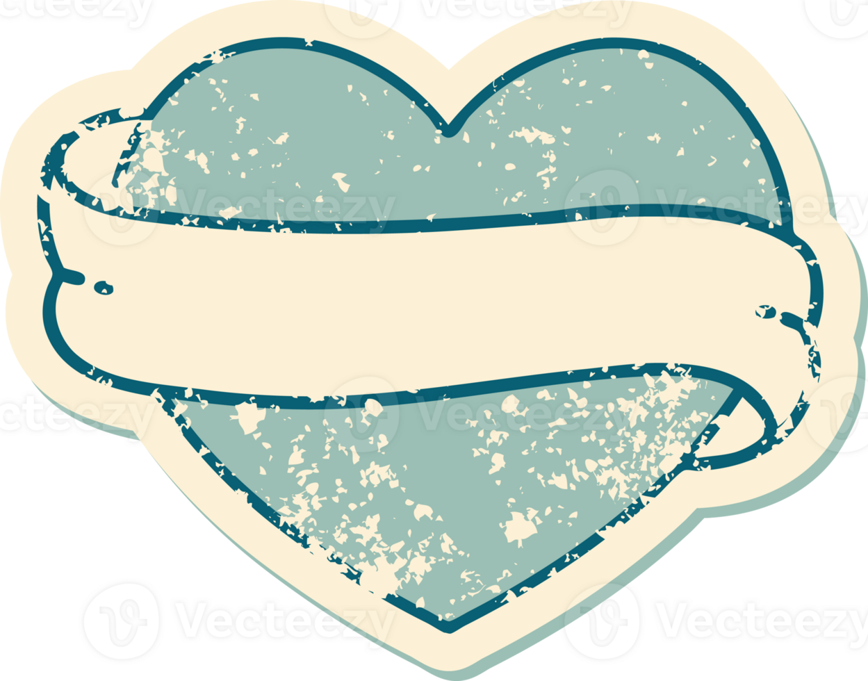 iconic distressed sticker tattoo style image of a heart and banner png