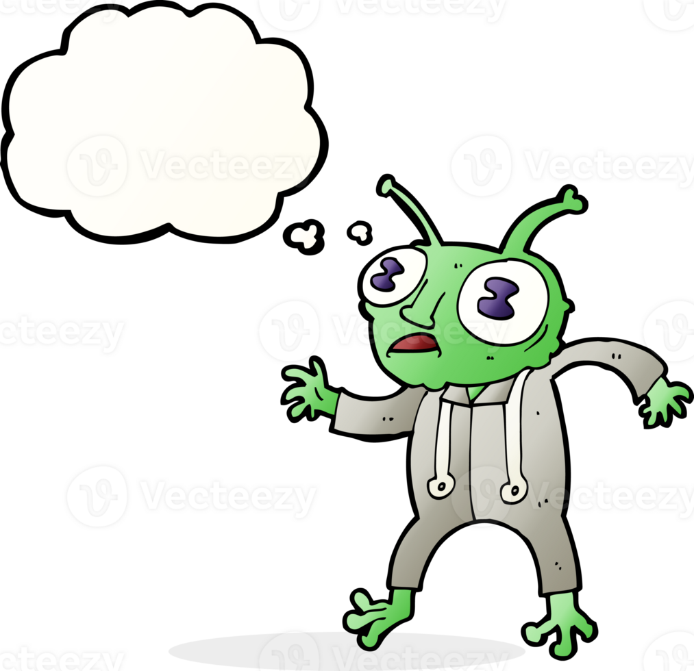 cartoon alien spaceman with thought bubble png