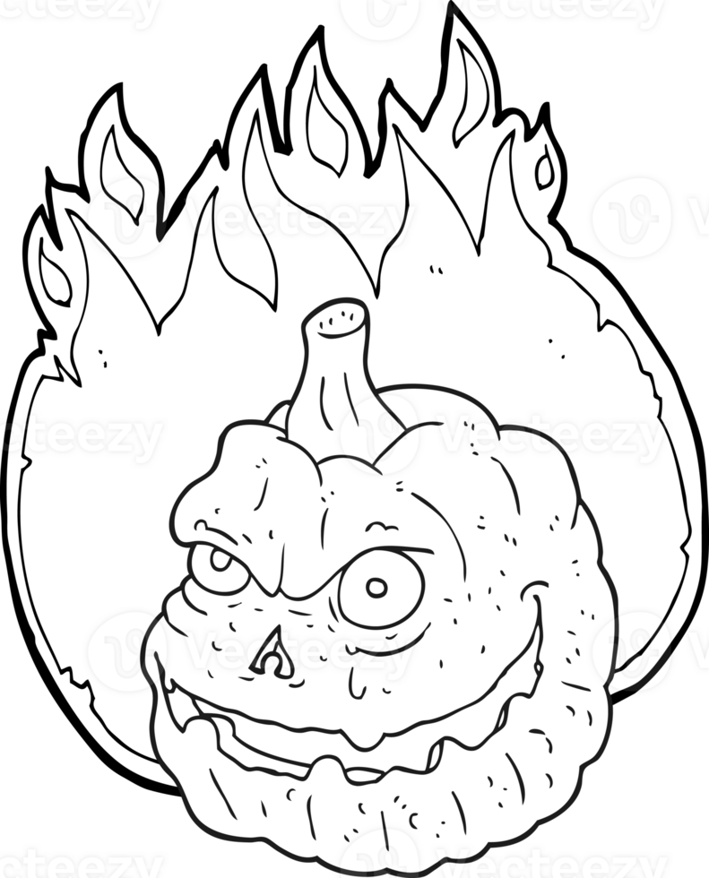 hand drawn black and white cartoon spooky pumpkin png