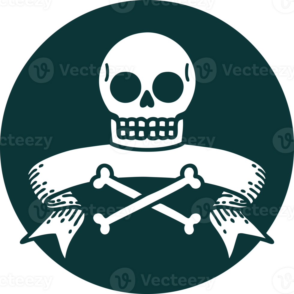 tattoo style icon with banner of a skull png