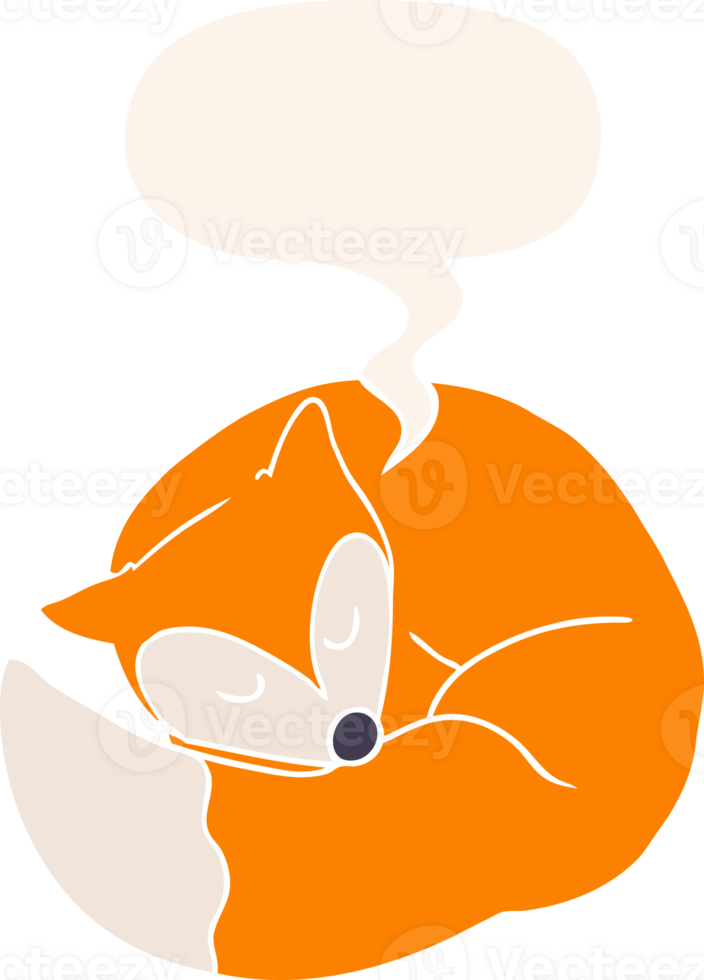 cartoon sleeping fox with speech bubble in retro style png