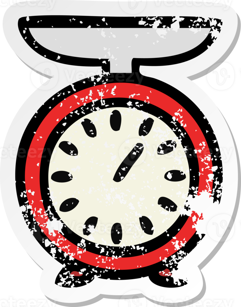distressed sticker of a cute cartoon weighing scale png