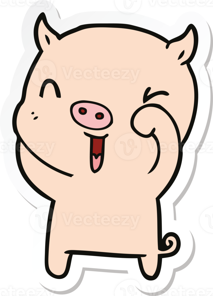 sticker of a happy cartoon pig png