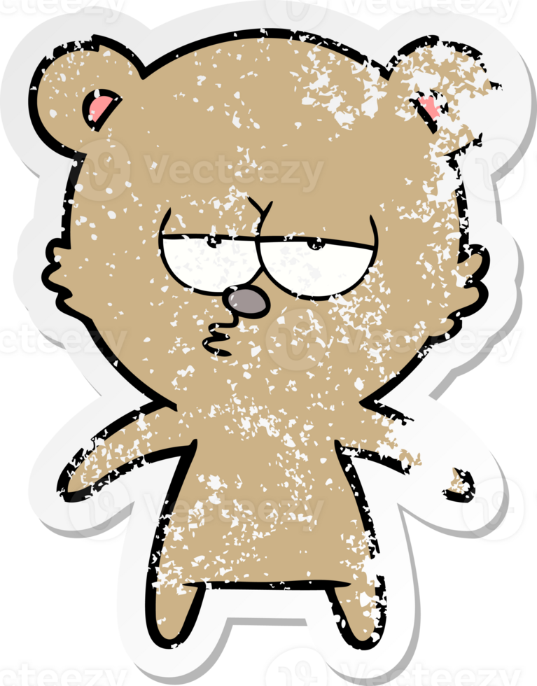 distressed sticker of a bored bear cartoon png