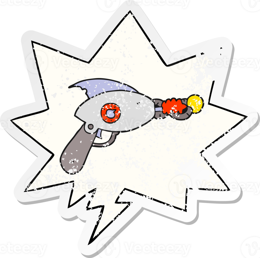 cartoon ray gun with speech bubble distressed distressed old sticker png