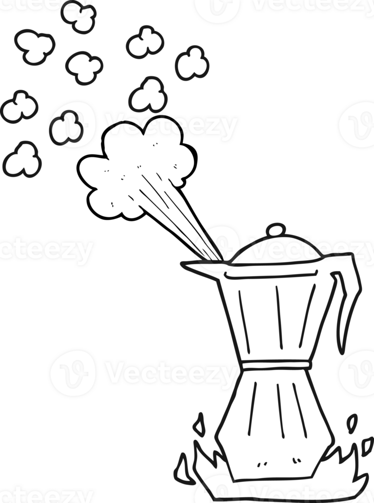 hand drawn black and white cartoon stovetop espresso maker png