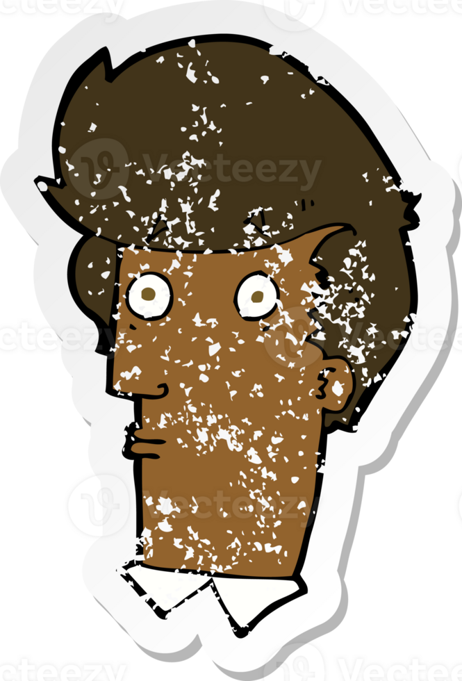 retro distressed sticker of a cartoon surprised expression png
