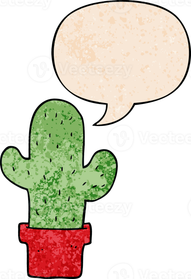 cartoon cactus with speech bubble in retro texture style png