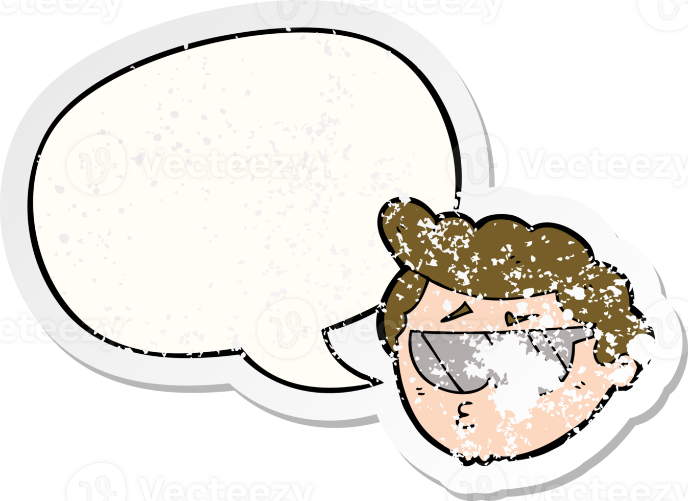 cartoon boy wearing sunglasses with speech bubble distressed distressed old sticker png