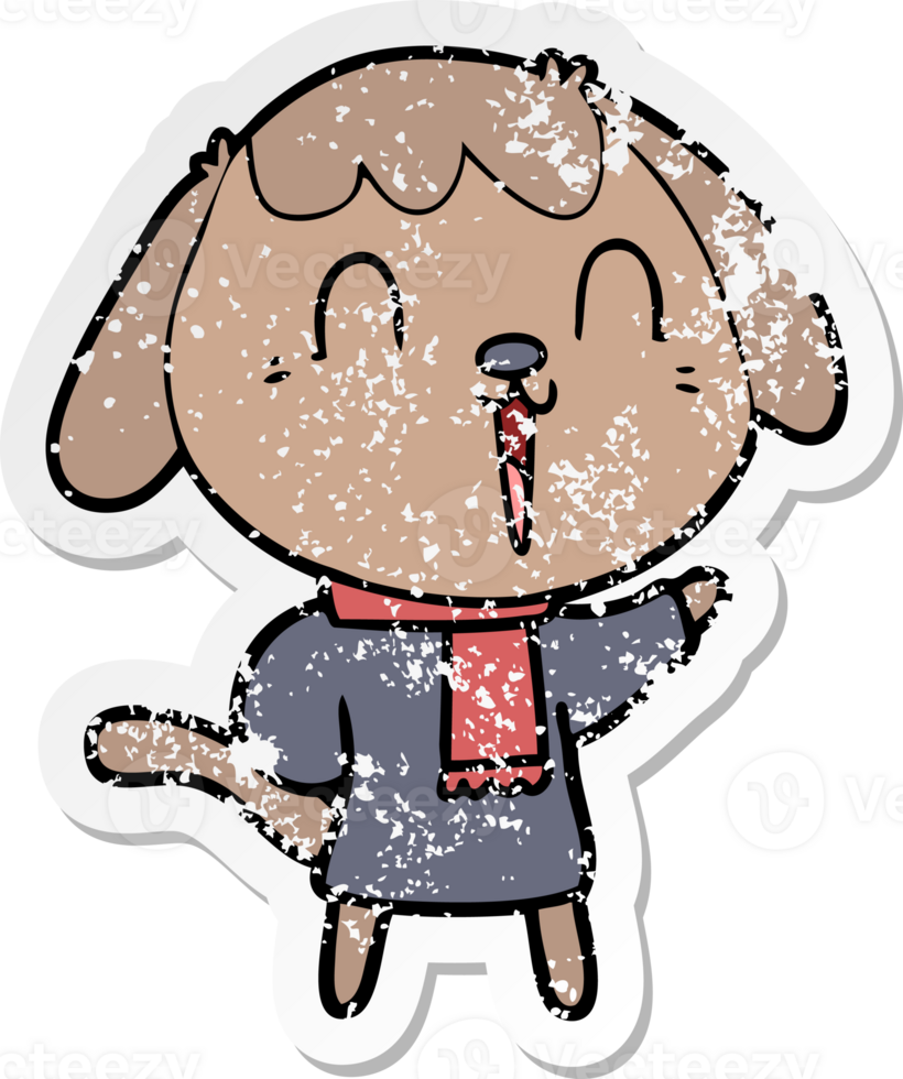 distressed sticker of a cute cartoon dog png