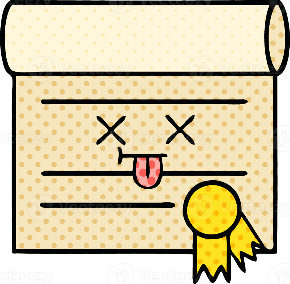 comic book style cartoon of a certificate png