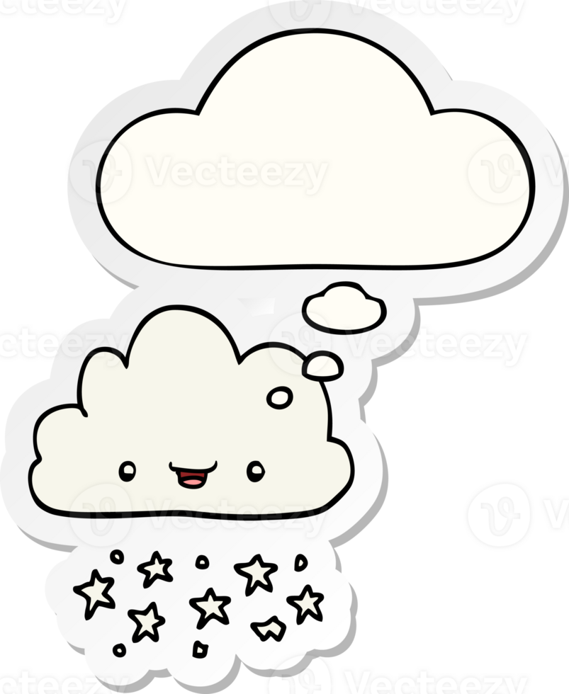 cartoon storm cloud with thought bubble as a printed sticker png