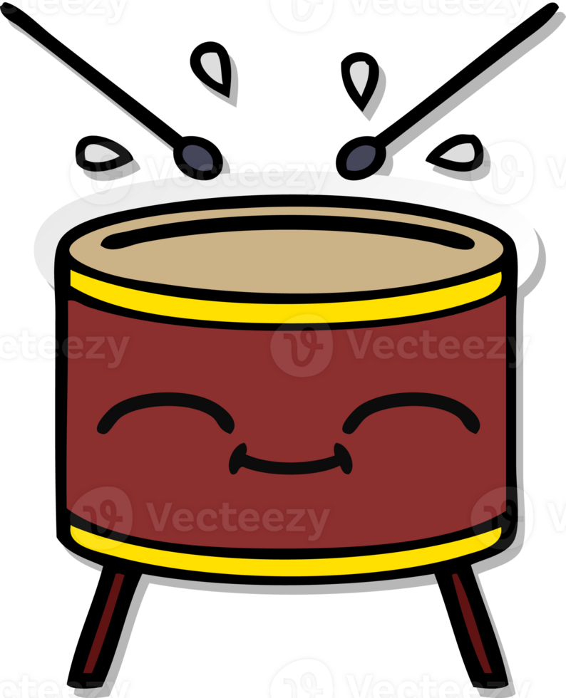 distressed sticker of a cute cartoon drum png