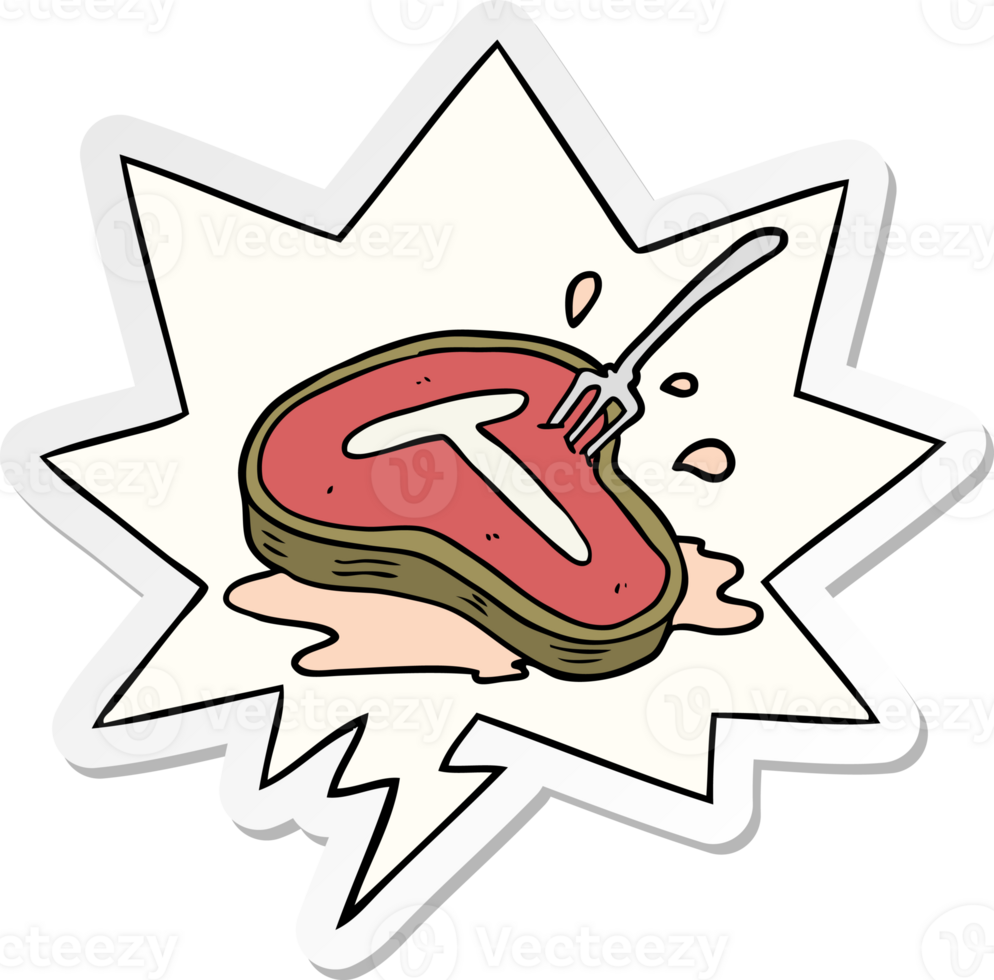 cartoon cooked steak and fork with speech bubble sticker png