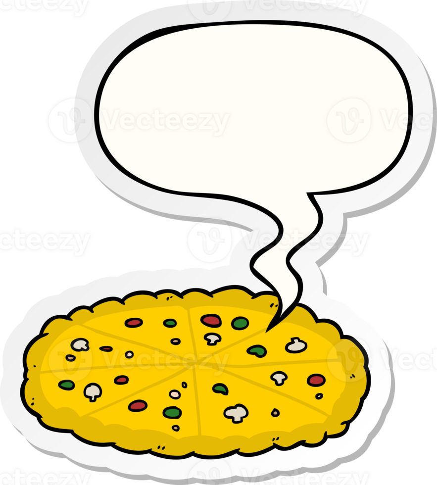 cartoon double cheese pizza with speech bubble sticker png