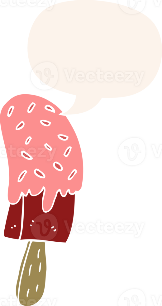 cartoon ice cream lolly with speech bubble in retro style png