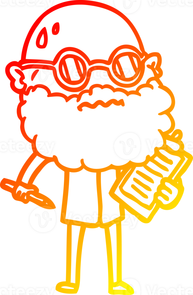 warm gradient line drawing of a cartoon worried man with beard and sunglasses taking survey png