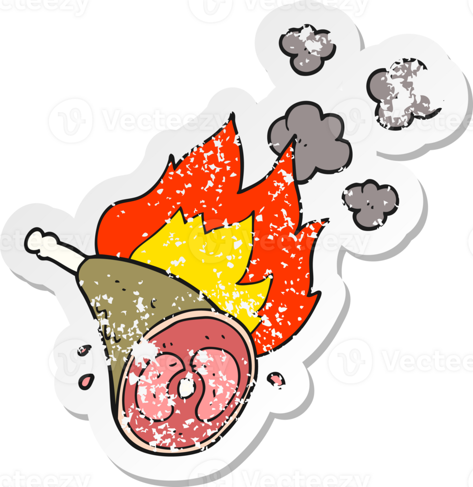retro distressed sticker of a cartoon cooking meat png