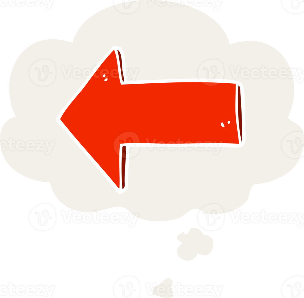 cartoon arrow with thought bubble in retro style png