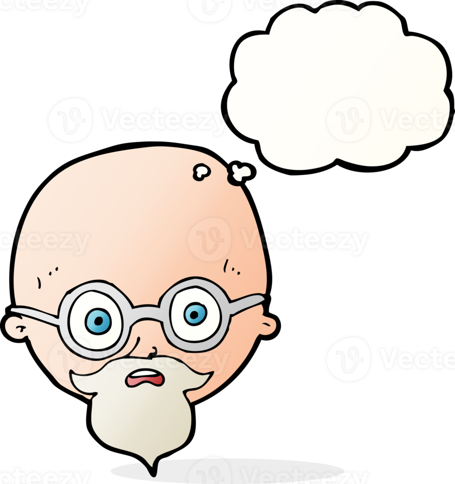 cartoon shocked man with beard with thought bubble png