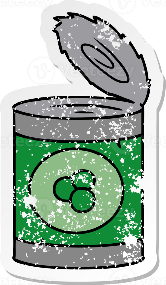 hand drawn distressed sticker cartoon doodle of a can of peaches png