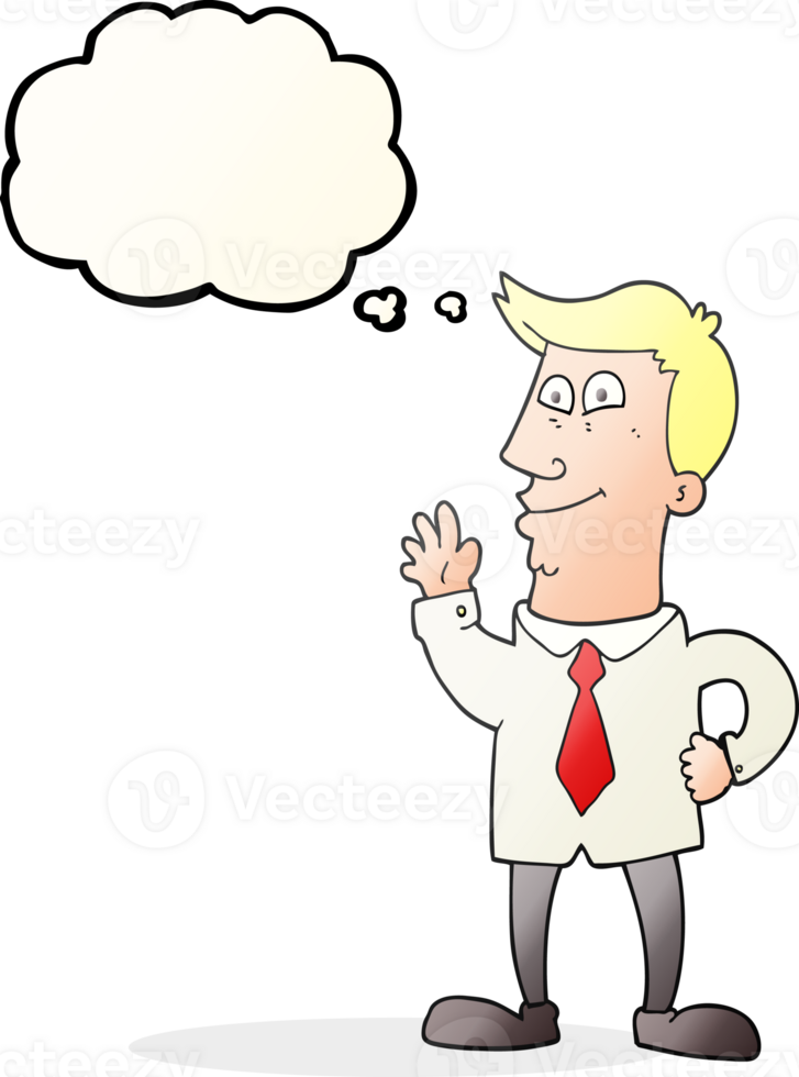 hand drawn thought bubble cartoon waving man png