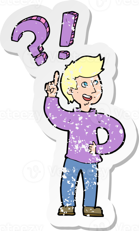 retro distressed sticker of a cartoon man asking question png