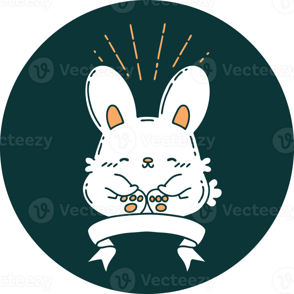 icon of a tattoo style happy rabbit png