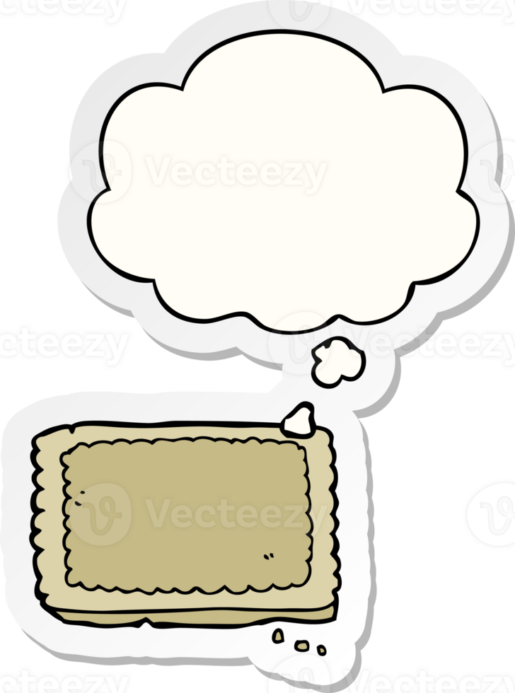cartoon biscuit with thought bubble as a printed sticker png