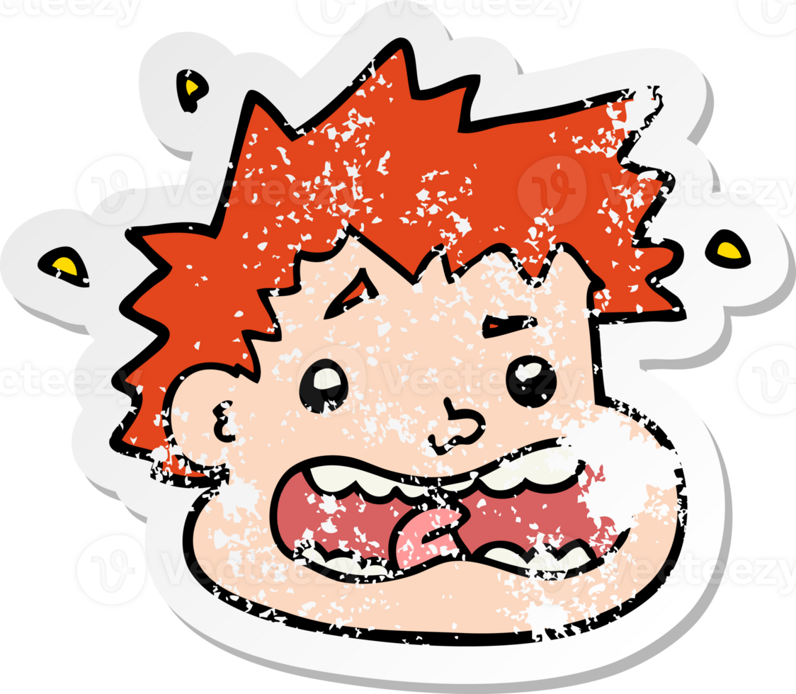 distressed sticker of a cartoon frightened face png