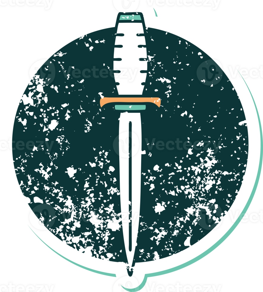 iconic distressed sticker tattoo style image of a dagger png