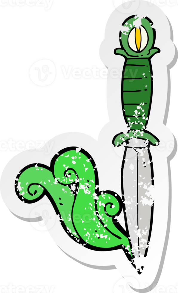 retro distressed sticker of a cartoon mystic dagger png