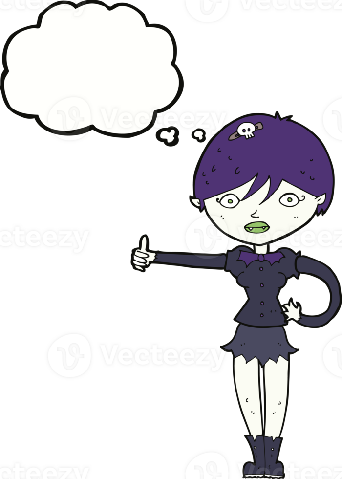 cartoon vampire girl giving thumbs up symbol with thought bubble png