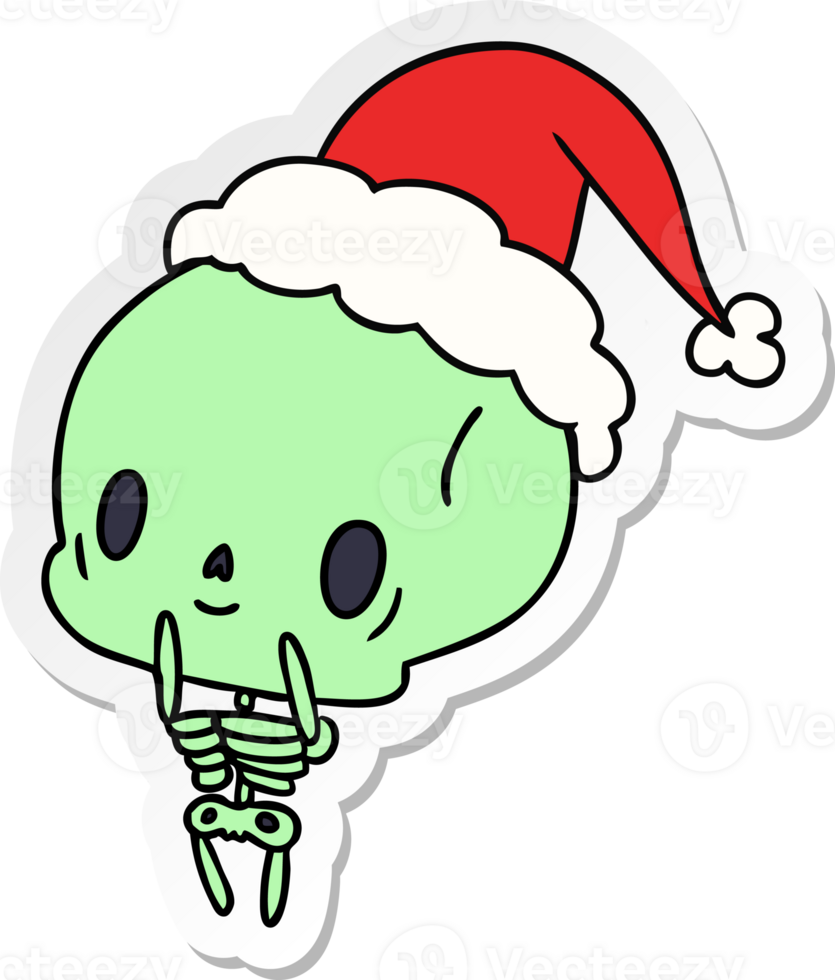 hand drawn christmas sticker cartoon of kawaii skeleton png