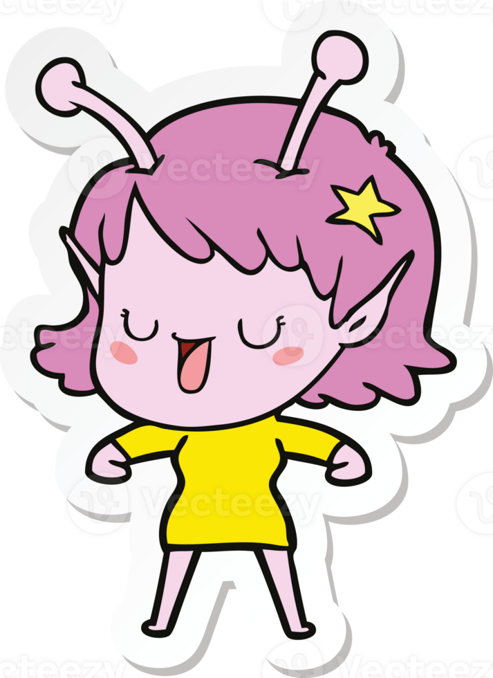 sticker of a happy alien girl cartoon png