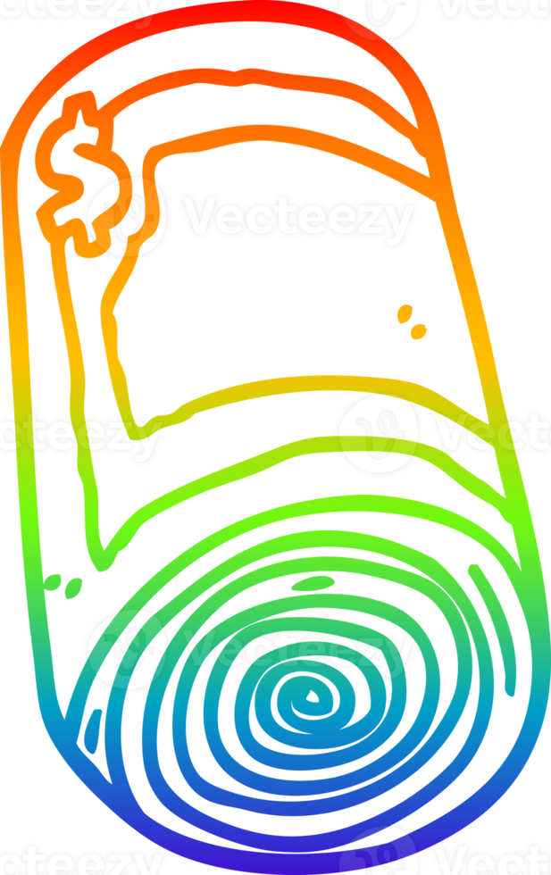 rainbow gradient line drawing of a cartoon roll of money png