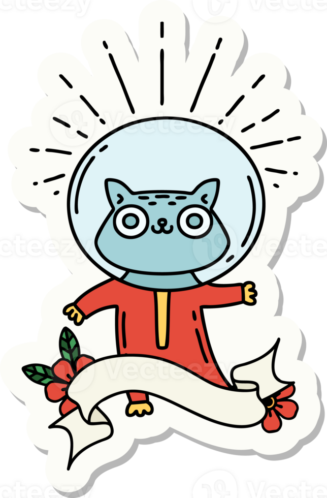 sticker of a tattoo style cat in astronaut suit png