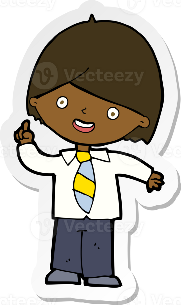 sticker of a cartoon school boy answering question png