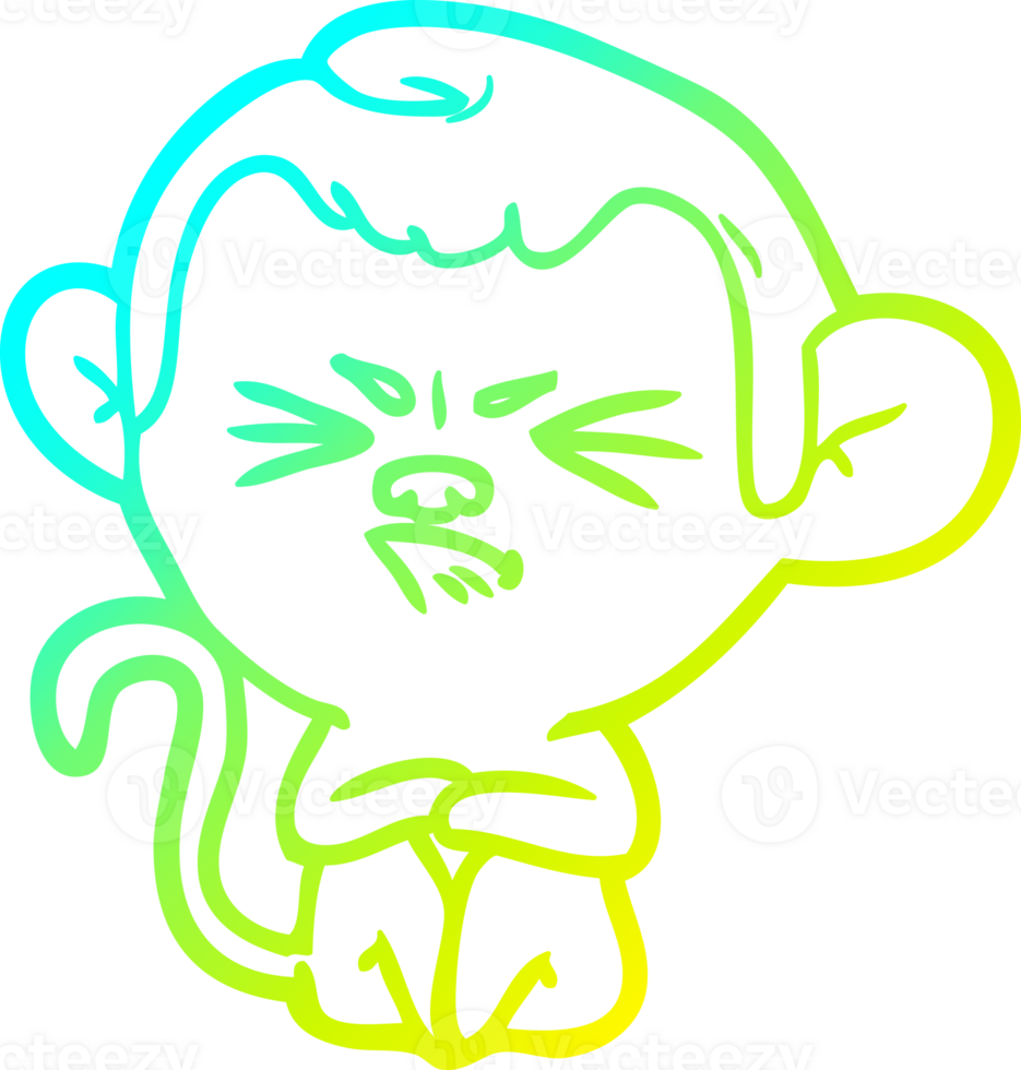 cold gradient line drawing of a cartoon annoyed monkey png