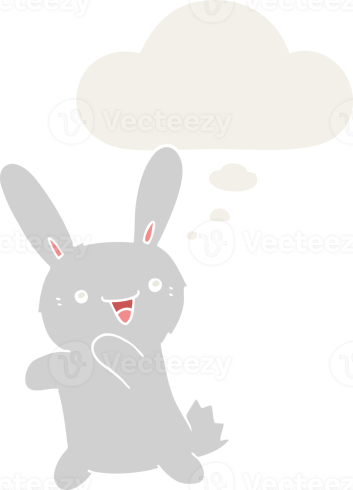 cartoon rabbit with thought bubble in retro style png