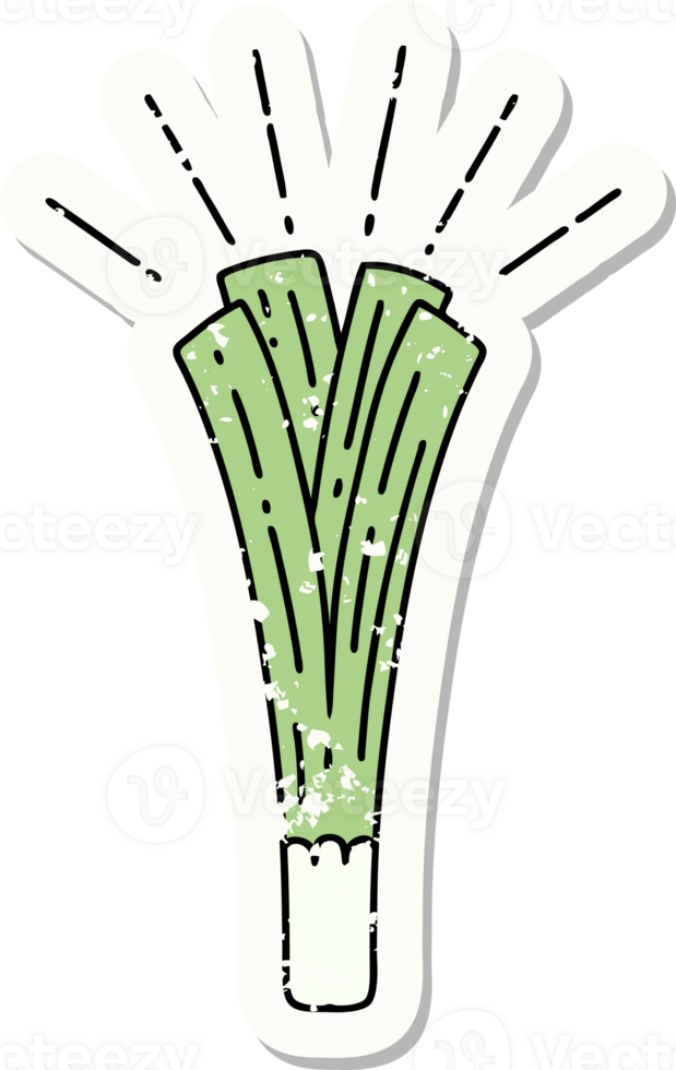 worn old sticker of a tattoo style leek png