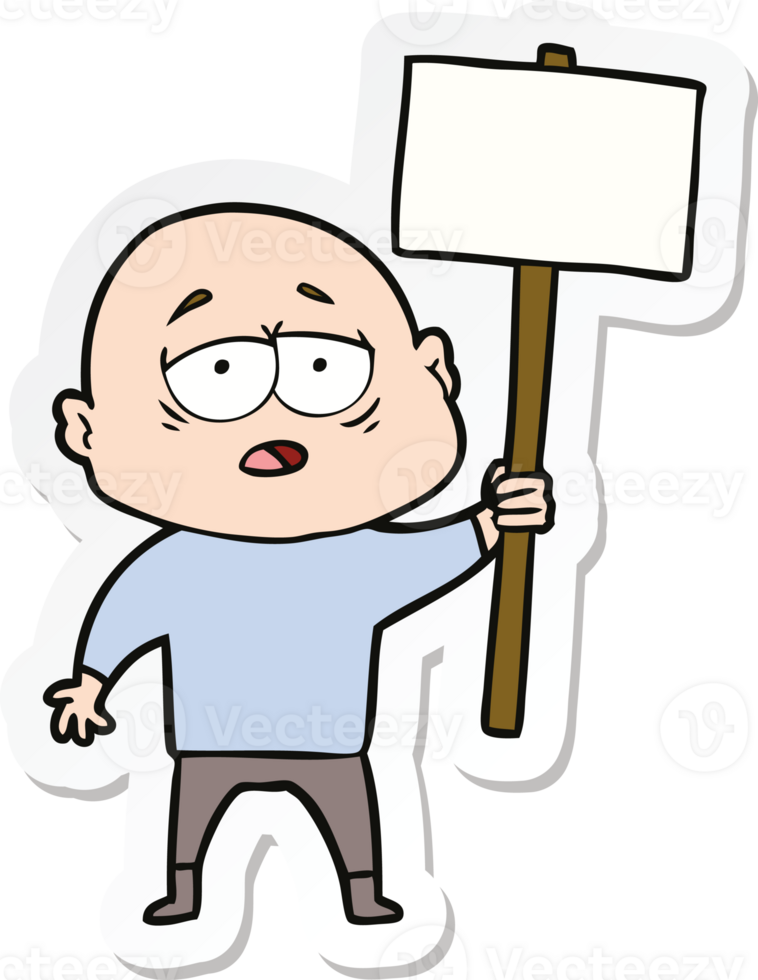 sticker of a cartoon tired bald man png