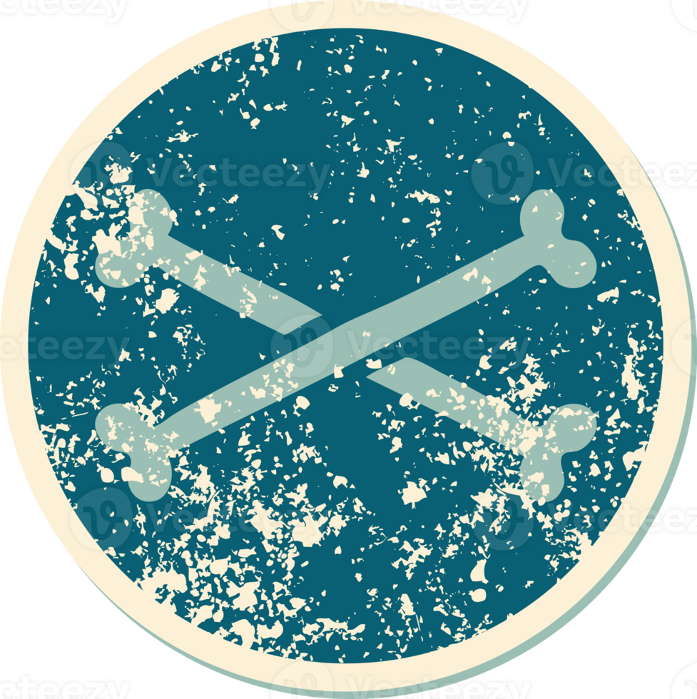 iconic distressed sticker tattoo style image of cross bones png