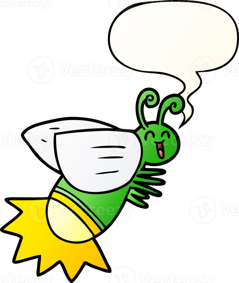 cartoon glow bug with speech bubble in smooth gradient style png
