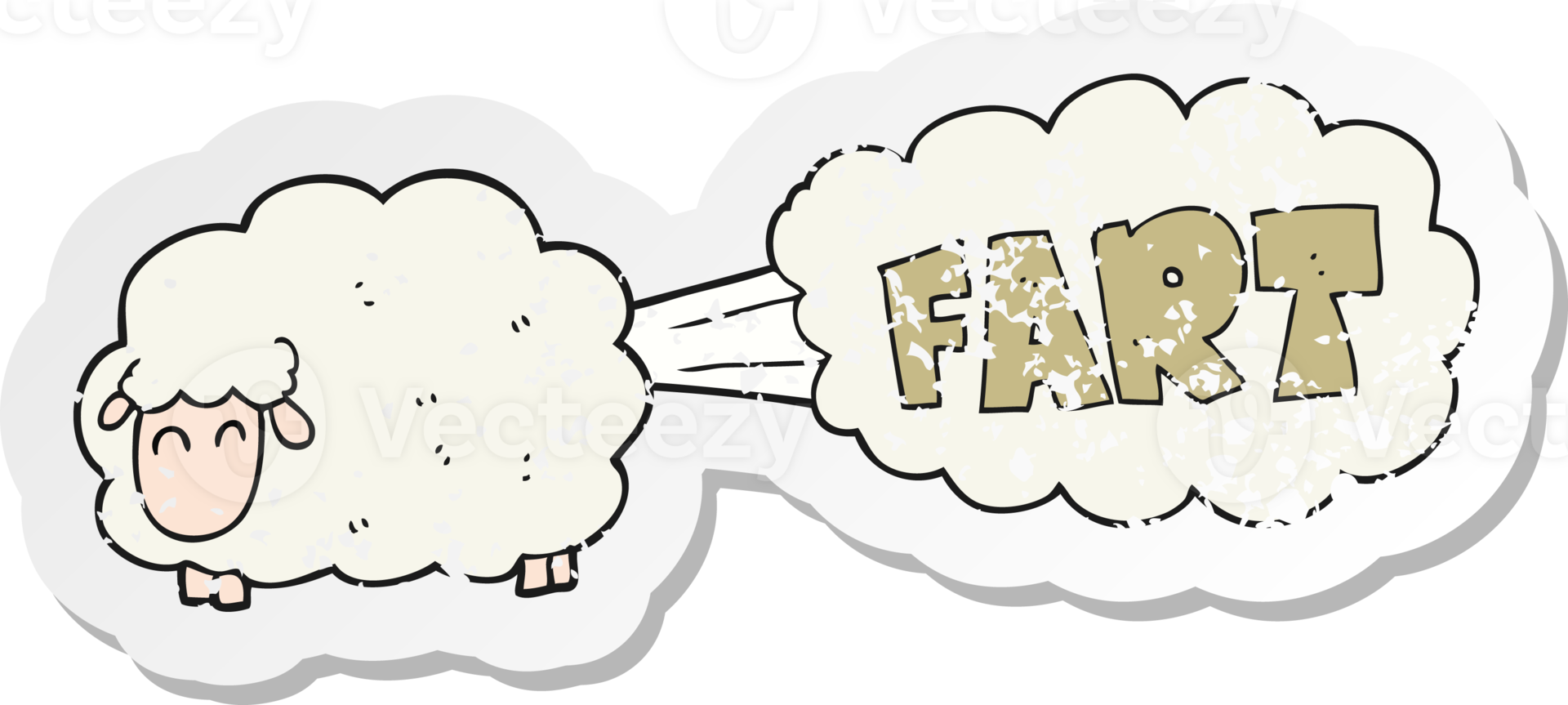 retro distressed sticker of a cartoon farting sheep png