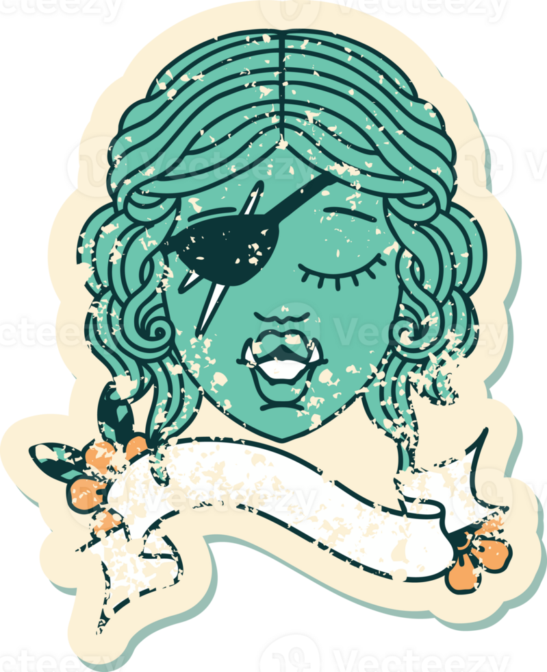 Retro Tattoo Style orc rogue character face png