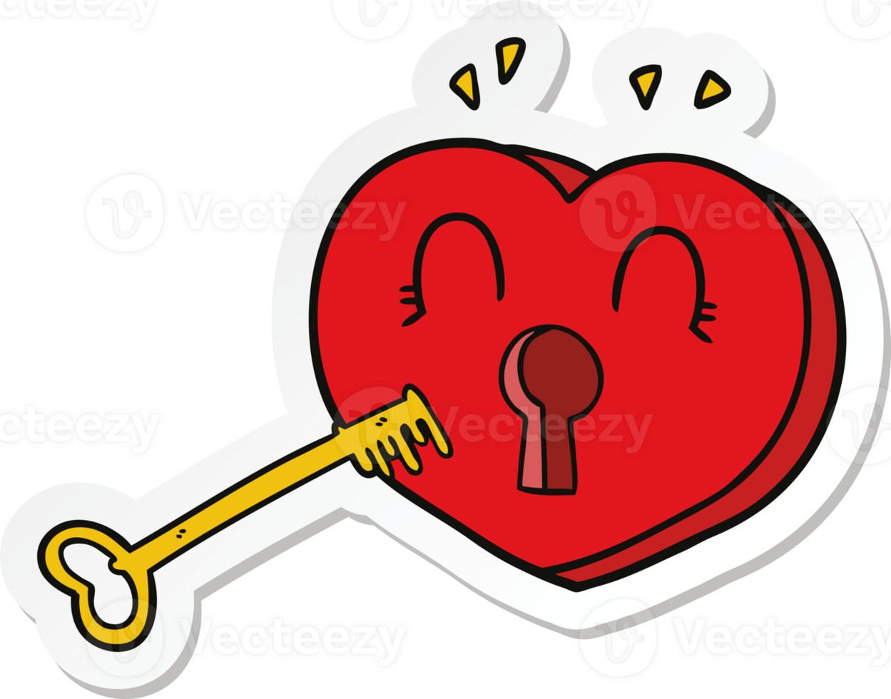 sticker of a cartoon heart with key png