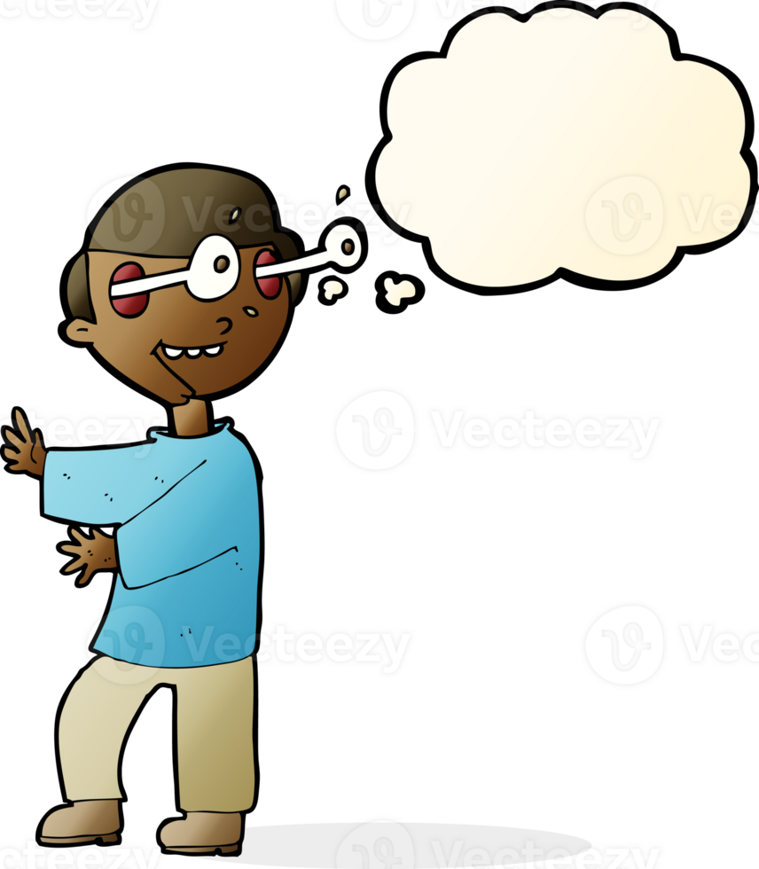 cartoon boy with popping out eyes with thought bubble png