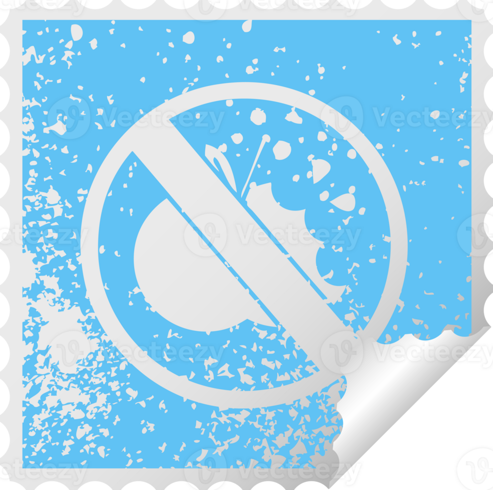 distressed square peeling sticker symbol of a no healthy food allowed sign png