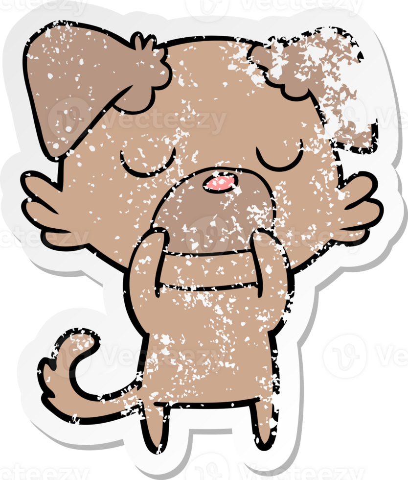 distressed sticker of a cartoon dog png